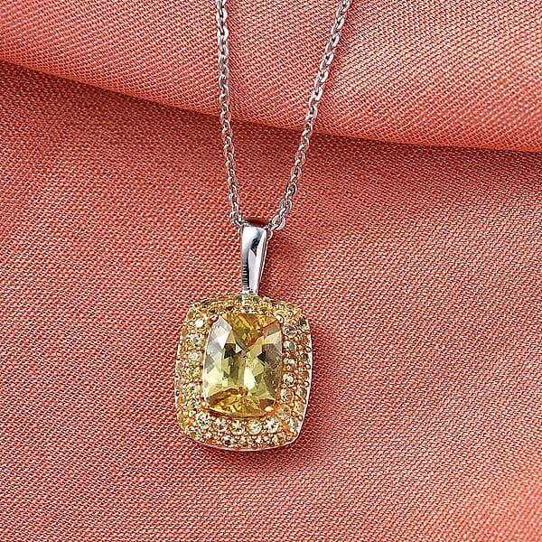 Shop Lc D'Joy Premium Golden Apatite And Yellow Sapphire 2.00 Ctw Golden Glowfield Pendant Necklace In 18K Vermeil YG And Rhodium Over Sterling Silver 20 Inches