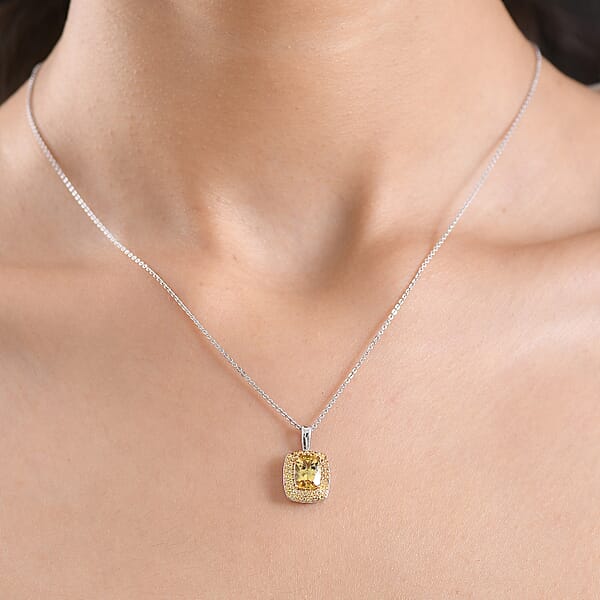 Shop Lc D'Joy Premium Golden Apatite And Yellow Sapphire 2.00 Ctw Golden Glowfield Pendant Necklace In 18K Vermeil YG And Rhodium Over Sterling Silver 20 Inches