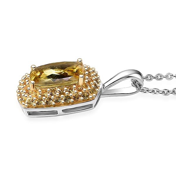 Shop Lc D'Joy Premium Golden Apatite And Yellow Sapphire 2.00 Ctw Golden Glowfield Pendant Necklace In 18K Vermeil YG And Rhodium Over Sterling Silver 20 Inches