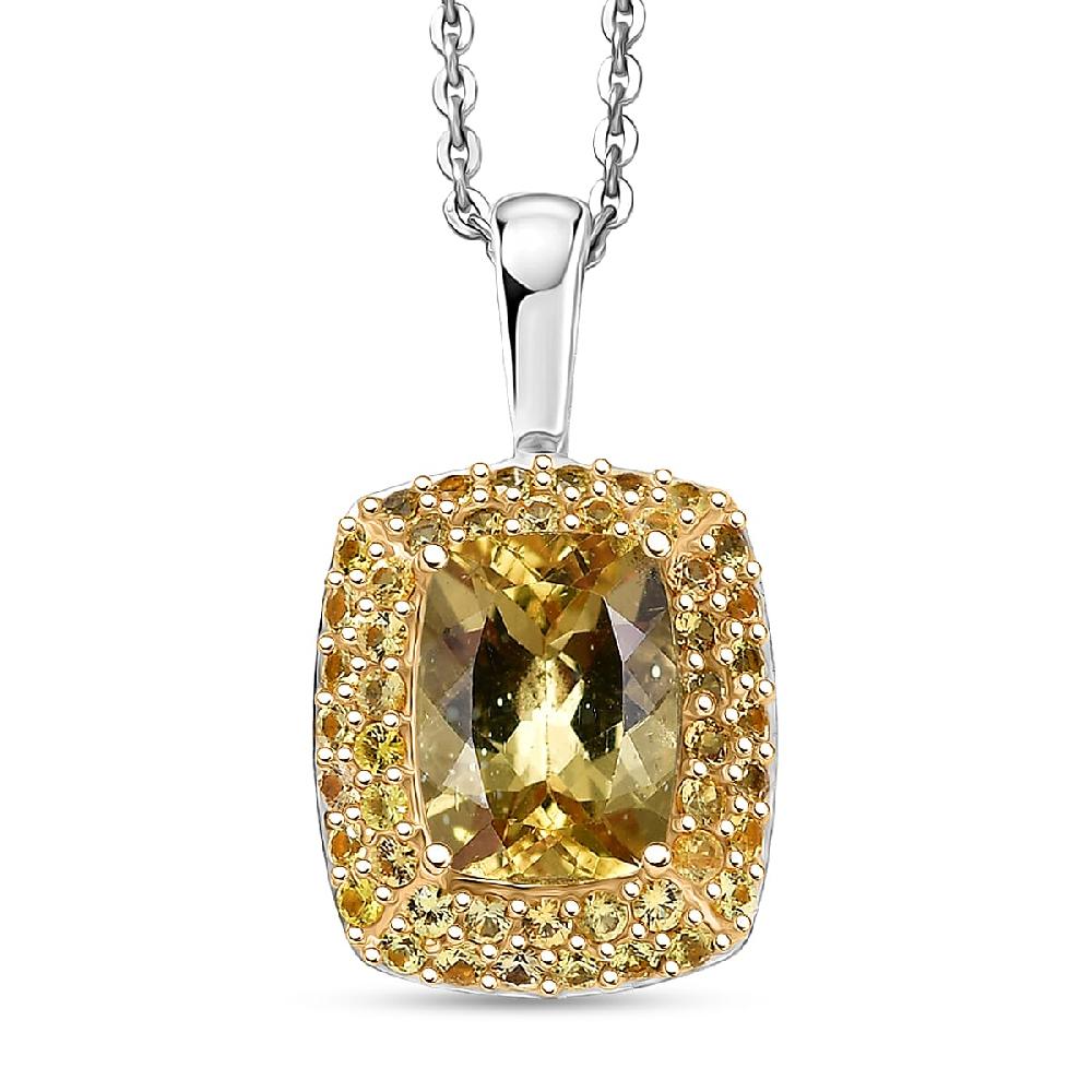 shop lc D'Joy Premium Golden Apatite and Yellow Sapphire 2.00 ctw Golden Glowfield Pendant Necklace in 18K Vermeil YG and Rhodium Over Sterling Silver 20 Inches