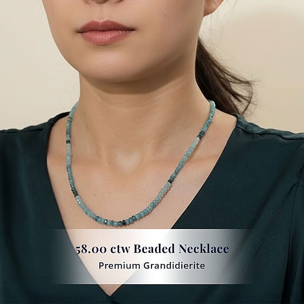 Shop Lc D'Joy Premium Grandidierite 58.00 Ctw Beaded Necklace In 18K Vermeil Yellow Gold Over Sterling Silver 18-20 Inches