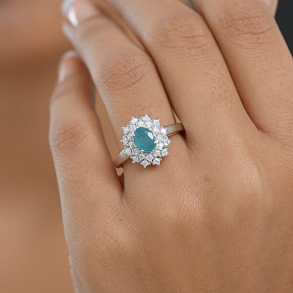 Shop Lc D'Joy Premium Grandidierite And Moissanite 1.40 Ctw Ring In Rhodium Over Sterling Silver