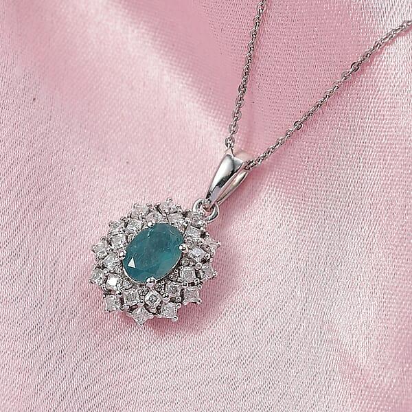 Shop Lc D'Joy Premium Grandidierite And Moissanite 1.40 Ctw Art Deco Pendant Necklace In Rhodium Over Sterling Silver 20 Inches