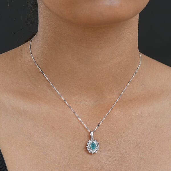 Shop Lc D'Joy Premium Grandidierite And Moissanite 1.40 Ctw Art Deco Pendant Necklace In Rhodium Over Sterling Silver 20 Inches