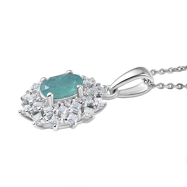 Shop Lc D'Joy Premium Grandidierite And Moissanite 1.40 Ctw Art Deco Pendant Necklace In Rhodium Over Sterling Silver 20 Inches