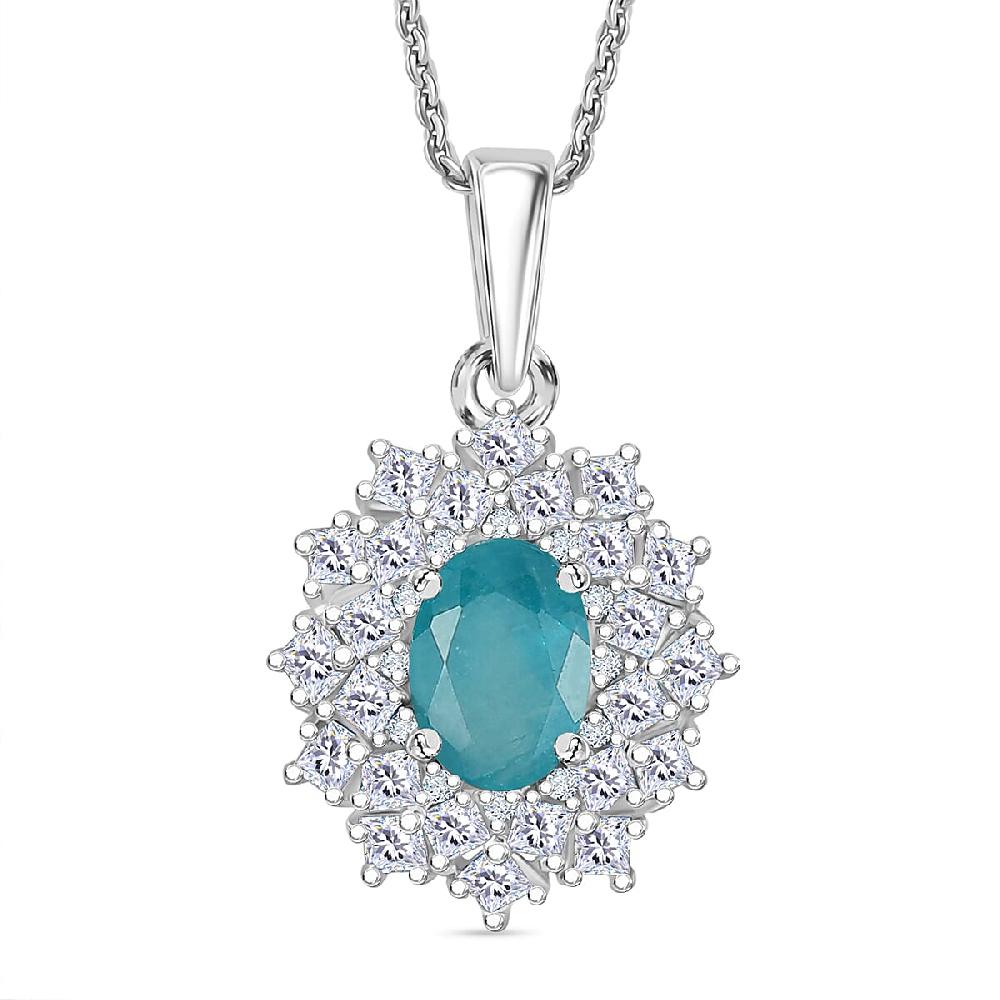 shop lc D'Joy Premium Grandidierite and Moissanite 1.40 ctw Art Deco Pendant Necklace in Rhodium Over Sterling Silver 20 Inches