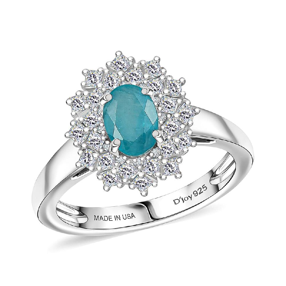 shop lc D'Joy Premium Grandidierite and Moissanite 1.40 ctw Ring in Rhodium Over Sterling Silver