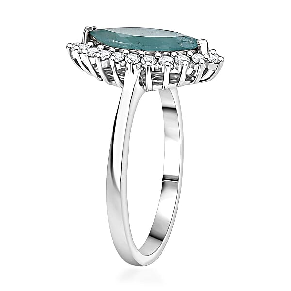 Shop Lc D'Joy Premium Grandidierite And Moissanite 2.10 Ctw Art Deco Halo Ring In Rhodium Over Sterling Silver