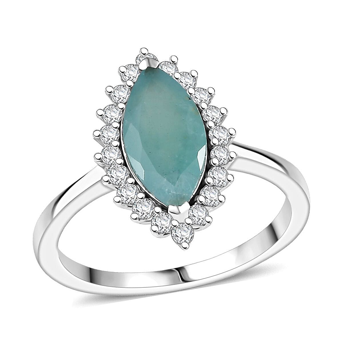 shop lc D'Joy Premium Grandidierite and Moissanite 2.10 ctw Art Deco Halo Ring in Rhodium Over Sterling Silver
