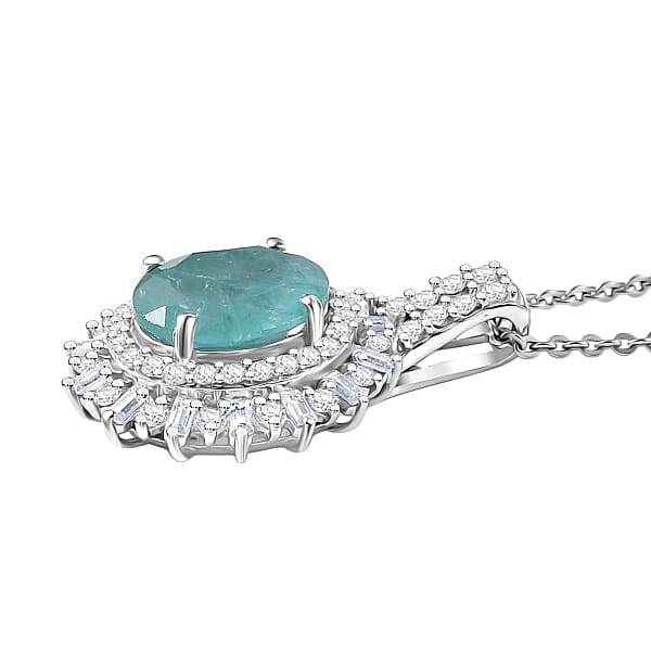 Shop Lc D'Joy Premium Grandidierite And Moissanite 2.40 Ctw Sunburst Halo Pendant Necklace In Rhodium Over Sterling Silver 20 Inches