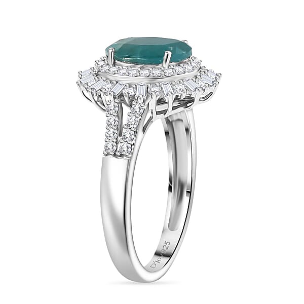 Shop Lc D'Joy Premium Grandidierite And Moissanite 2.50 Ctw Sunburst Halo Ring In Rhodium Over Sterling Silver