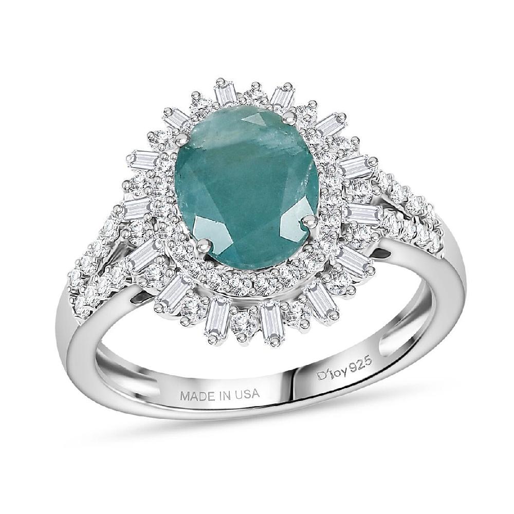 shop lc D'Joy Premium Grandidierite and Moissanite 2.50 ctw Sunburst Halo Ring in Rhodium Over Sterling Silver