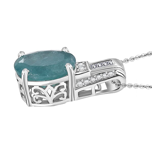 Shop Lc D'Joy Premium Grandidierite And Moissanite 4.70 Ctw Art Deco Pendant Necklace In Rhodium Over Sterling Silver 20 Inches