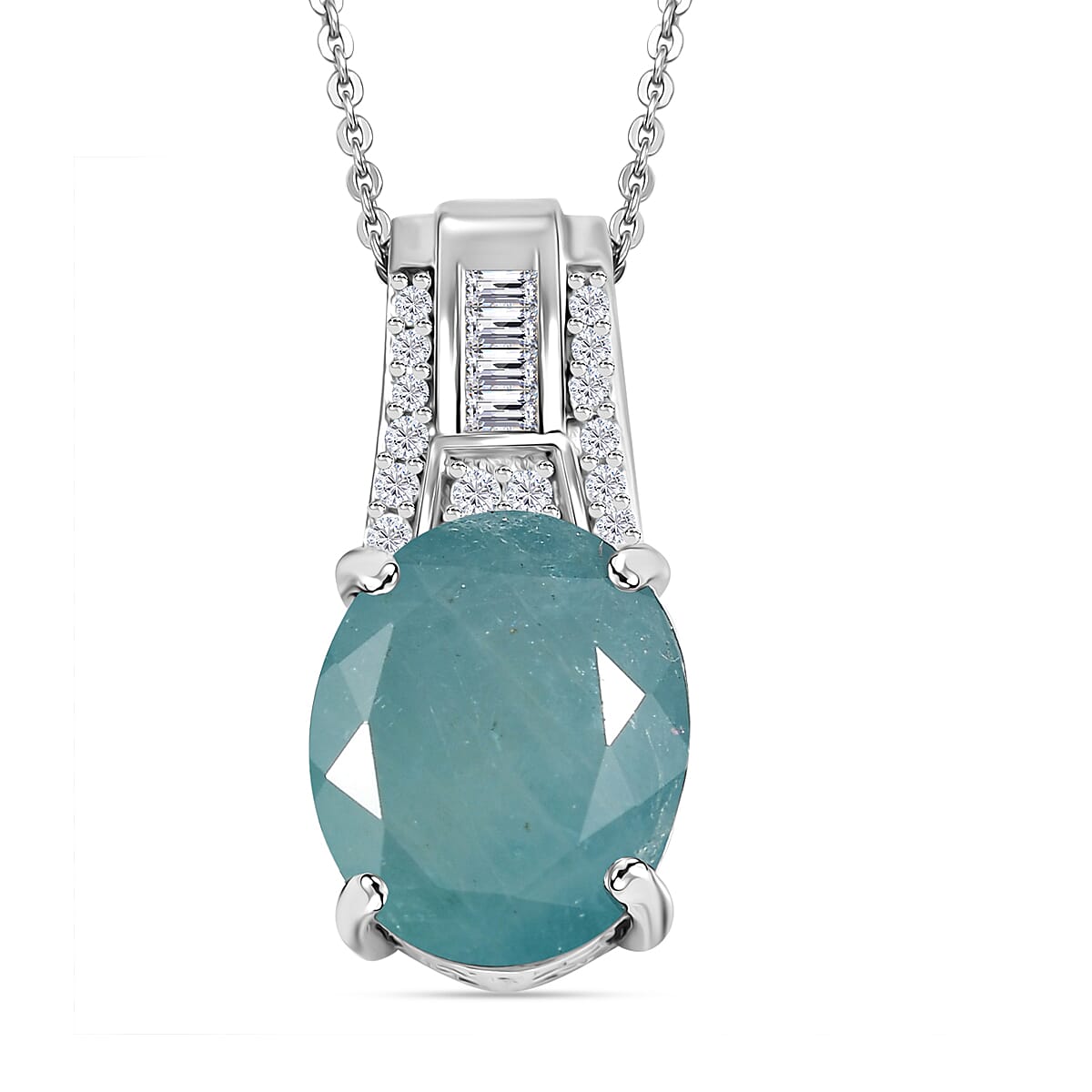 shop lc D'Joy Premium Grandidierite and Moissanite 4.70 ctw Art Deco Pendant Necklace in Rhodium Over Sterling Silver 20 Inches