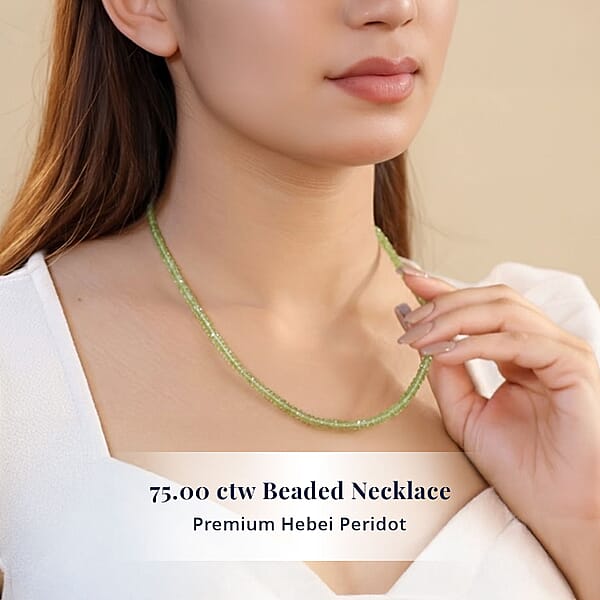 Shop Lc D'Joy Premium Hebei Peridot 75.00 Ctw Beaded Necklace In 18K Vermeil Yellow Gold Over Sterling Silver 18-20 Inches