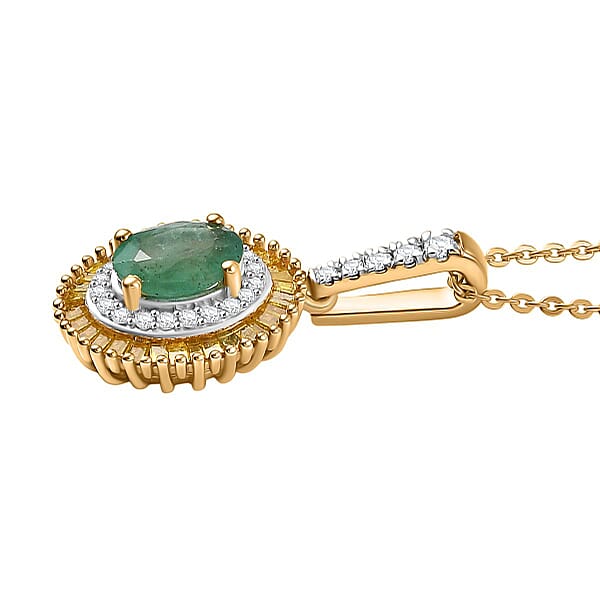 Shop Lc D'Joy Premium Kagem Zambian Emerald And Diamond 1.15 Ctw Halo Pendant Necklace In 18K Vermeil Yellow Gold Over Sterling Silver 20 Inches