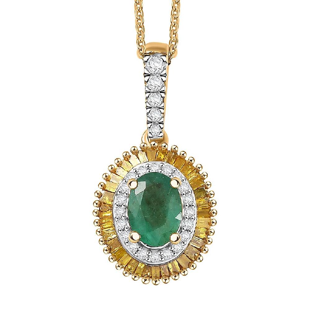 shop lc D'Joy Premium Kagem Zambian Emerald and Diamond 1.15 ctw Halo Pendant Necklace in 18K Vermeil Yellow Gold Over Sterling Silver 20 Inches