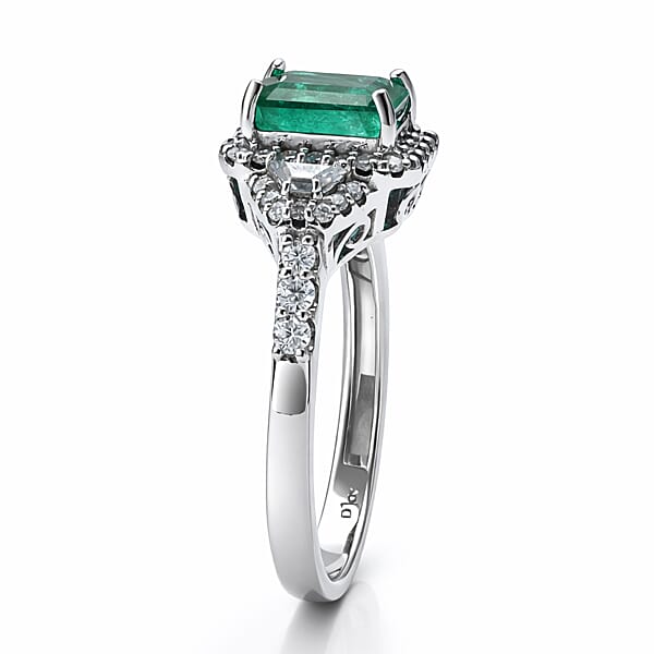 Shop Lc D'Joy Premium Kagem Zambian Emerald And Moissanite 2.20 Ctw Crowned Heirloom Ring In Rhodium Over Sterling Silver