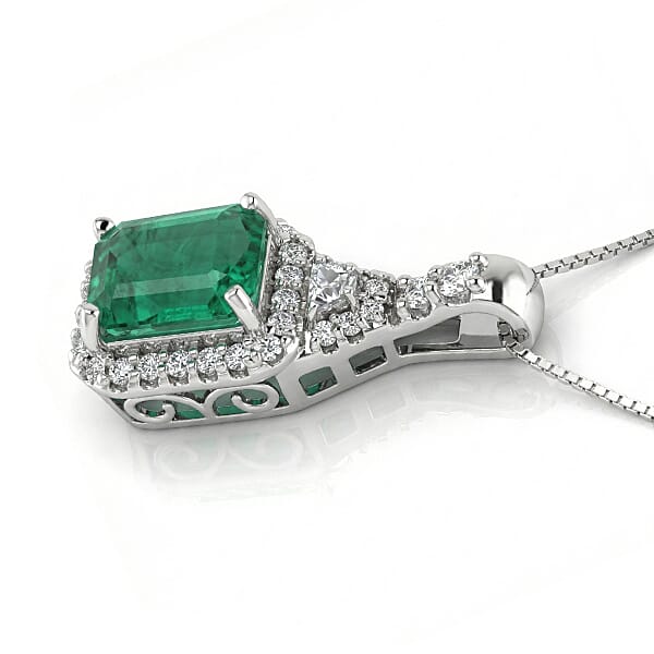 Shop Lc D'Joy Premium Kagem Zambian Emerald And Moissanite 2.00 Ctw Crowned Heirloom Pendant Necklace In Rhodium Over Sterling Silver 20 Inches