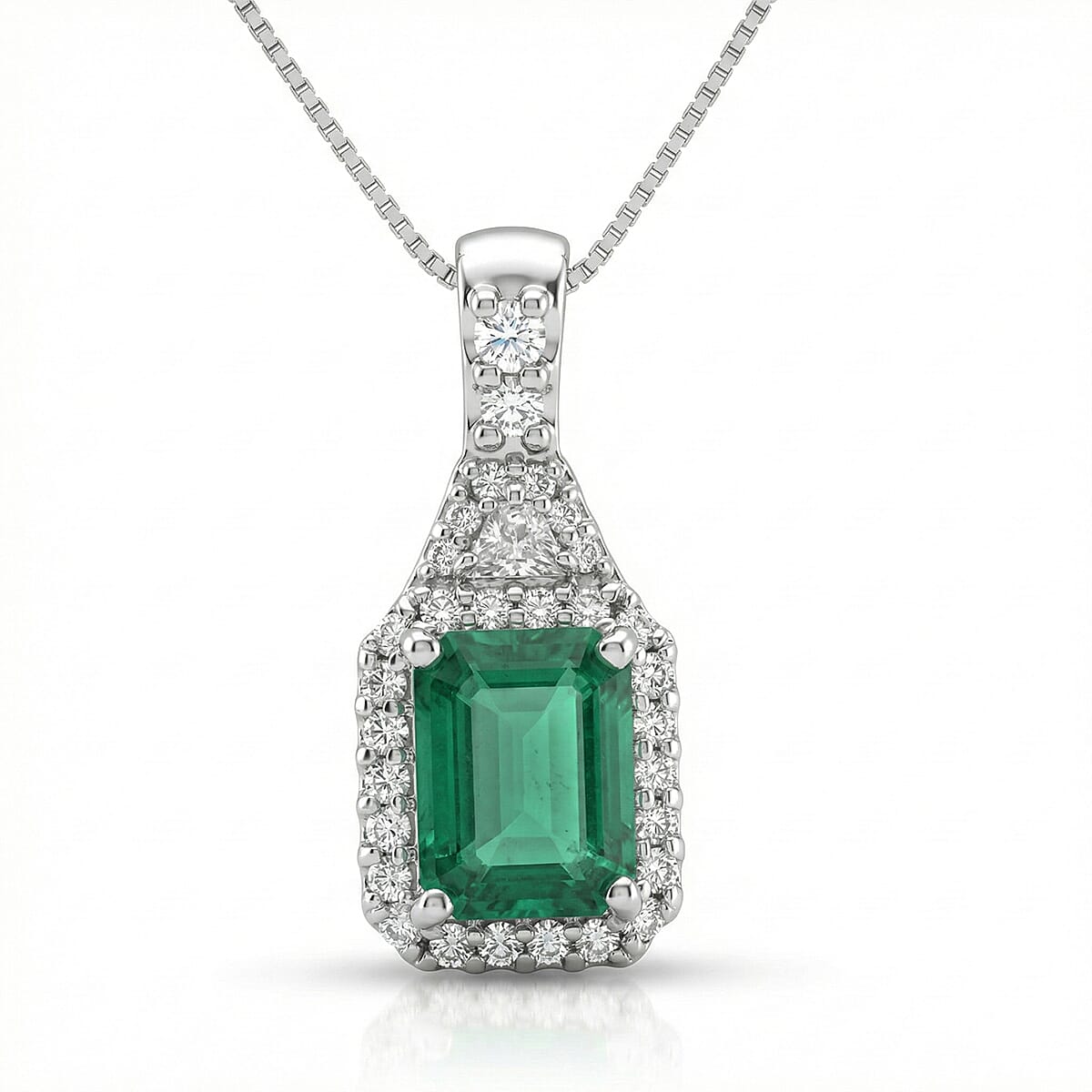 shop lc D'Joy Premium Kagem Zambian Emerald and Moissanite 2.00 ctw Crowned Heirloom Pendant Necklace in Rhodium Over Sterling Silver 20 Inches