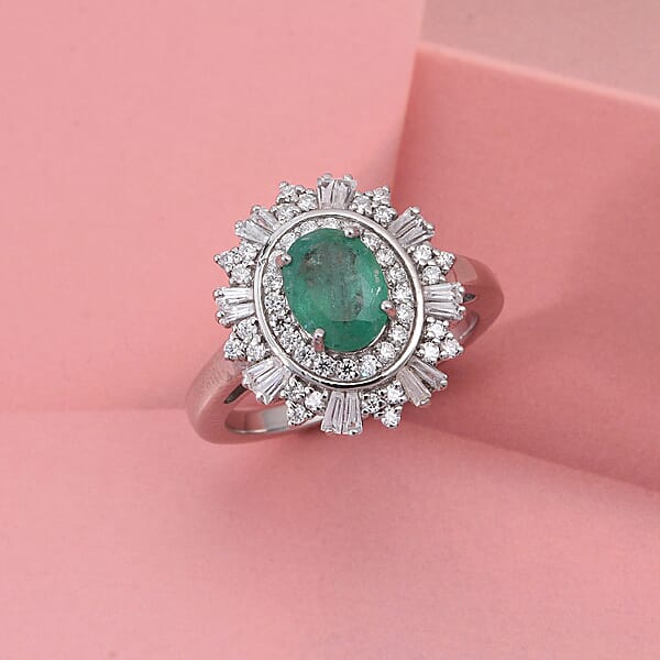 Shop Lc D'Joy Premium Kagem Zambian Emerald And Moissanite 2.00 Ctw Ring In Rhodium Over Sterling Silver