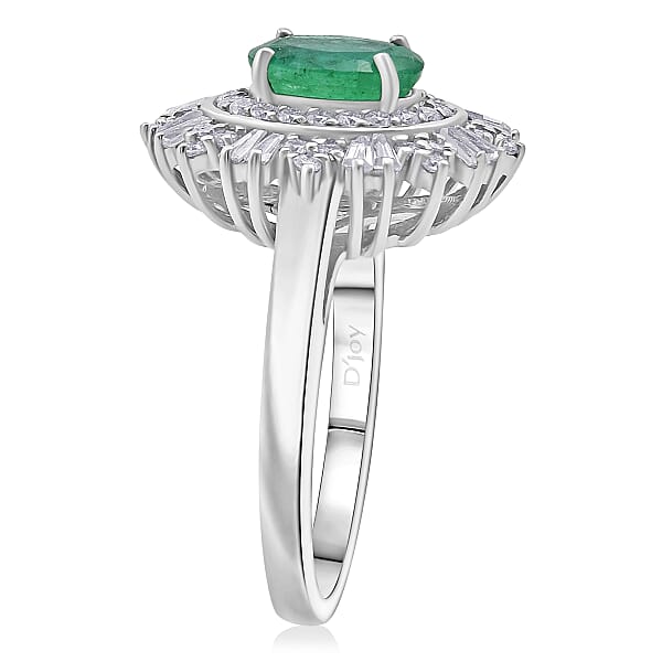 Shop Lc D'Joy Premium Kagem Zambian Emerald And Moissanite 2.00 Ctw Ring In Rhodium Over Sterling Silver