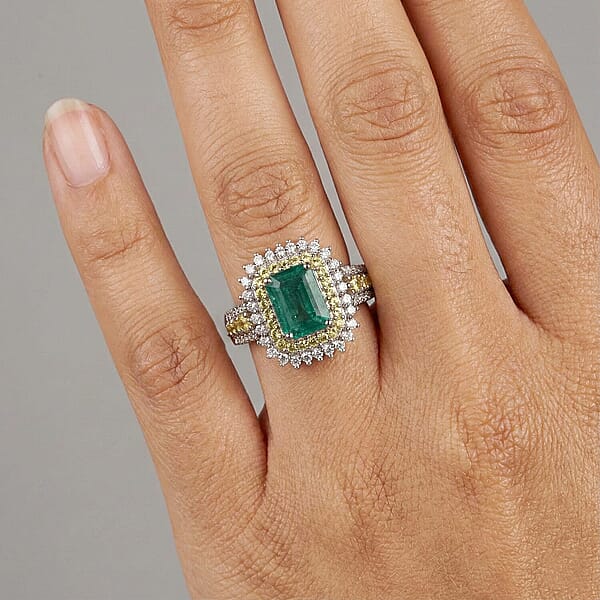 Shop Lc D'Joy Premium Kagem Zambian Emerald And Multi Gemstone 2.40 Ctw Regal Halo Ring In Rhodium Over Sterling Silver