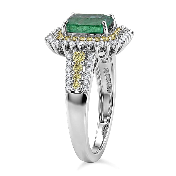Shop Lc D'Joy Premium Kagem Zambian Emerald And Multi Gemstone 2.40 Ctw Regal Halo Ring In Rhodium Over Sterling Silver