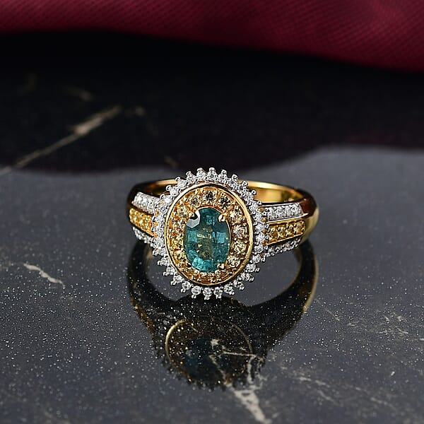 Shop Lc D'Joy Premium Kagem Zambian Emerald And Multi Gemstone 1.40 Ctw Ring In 18K Vermeil Yellow Gold Over Sterling Silver