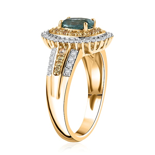 Shop Lc D'Joy Premium Kagem Zambian Emerald And Multi Gemstone 1.40 Ctw Ring In 18K Vermeil Yellow Gold Over Sterling Silver