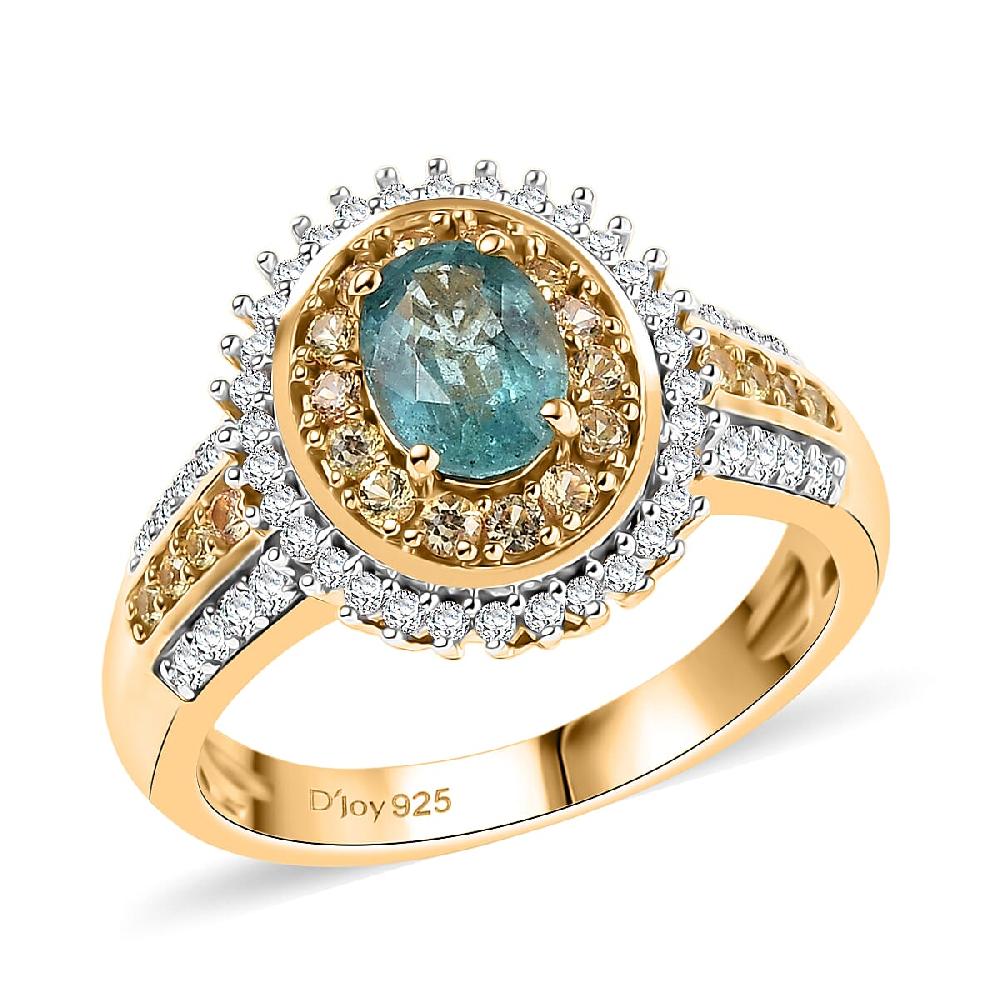 shop lc D'Joy Premium Kagem Zambian Emerald and Multi Gemstone 1.40 ctw Ring in 18K Vermeil Yellow Gold Over Sterling Silver