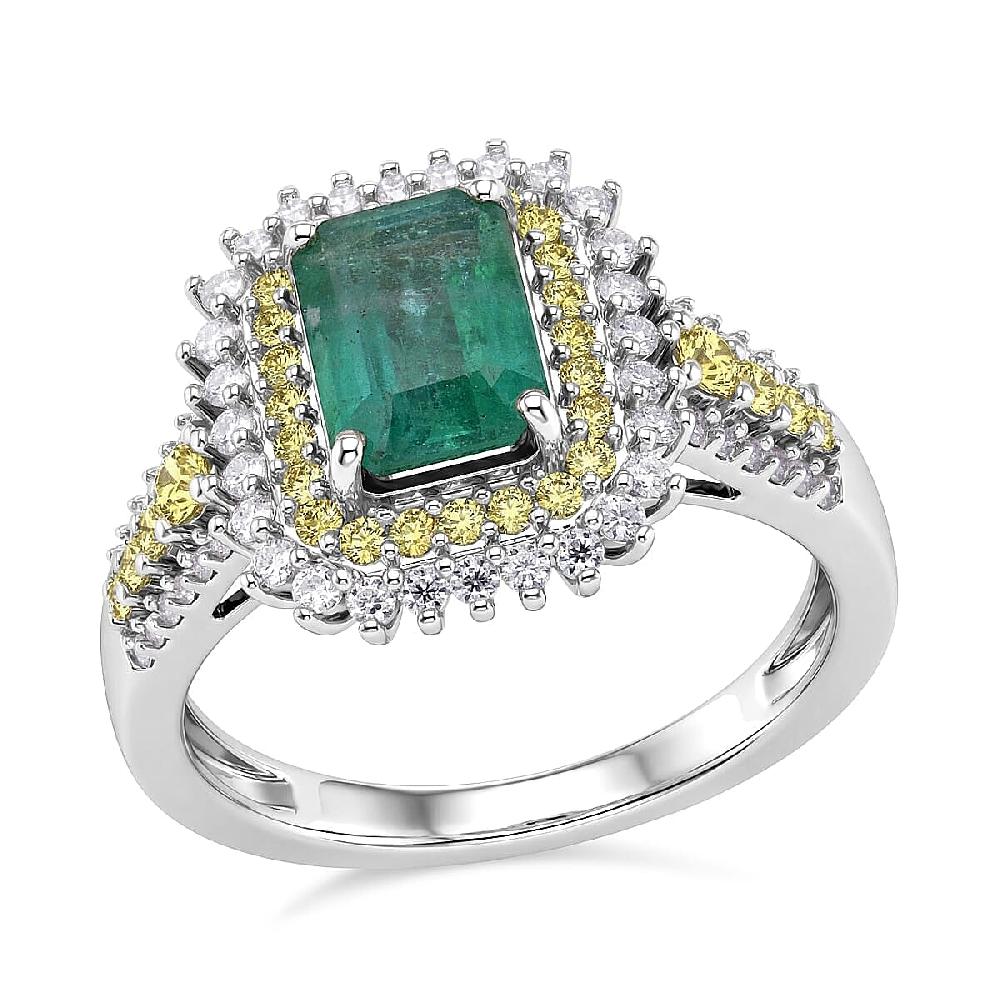 shop lc D'Joy Premium Kagem Zambian Emerald and Multi Gemstone 2.40 ctw Regal Halo Ring in Rhodium Over Sterling Silver