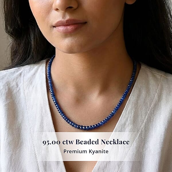 Shop Lc D'Joy Premium Kashmir Kyanite 95.00 Ctw Beaded Necklace In Rhodium Over Sterling Silver 18-20 Inches