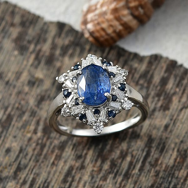 Shop Lc D'Joy Premium Kashmir Kyanite And Multi Gemstone 3.20 Ctw Supernova Bloom Ring In Rhodium Over Sterling Silver
