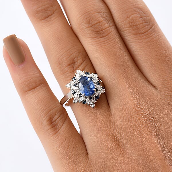 Shop Lc D'Joy Premium Kashmir Kyanite And Multi Gemstone 3.20 Ctw Supernova Bloom Ring In Rhodium Over Sterling Silver