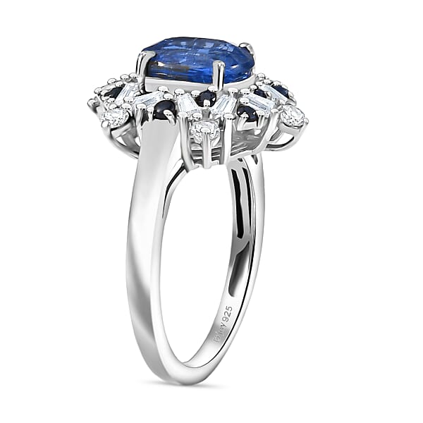 Shop Lc D'Joy Premium Kashmir Kyanite And Multi Gemstone 3.20 Ctw Supernova Bloom Ring In Rhodium Over Sterling Silver
