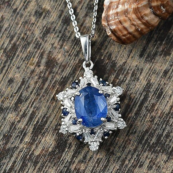 Shop Lc D'Joy Premium Kashmir Kyanite And Multi Gemstone 3.10 Ctw Supernova Bloom Pendant Necklace 20 Inches In Rhodium Over Sterling Silver