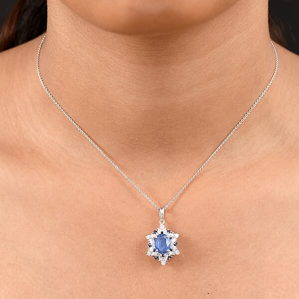 Shop Lc D'Joy Premium Kashmir Kyanite And Multi Gemstone 3.10 Ctw Supernova Bloom Pendant Necklace 20 Inches In Rhodium Over Sterling Silver