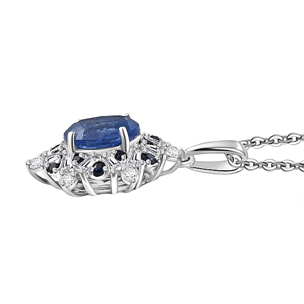 Shop Lc D'Joy Premium Kashmir Kyanite And Multi Gemstone 3.10 Ctw Supernova Bloom Pendant Necklace 20 Inches In Rhodium Over Sterling Silver