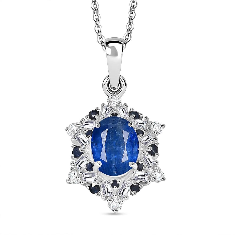 shop lc D'Joy Premium Kashmir Kyanite and Multi Gemstone 3.10 ctw Supernova Bloom Pendant Necklace 20 Inches in Rhodium Over Sterling Silver