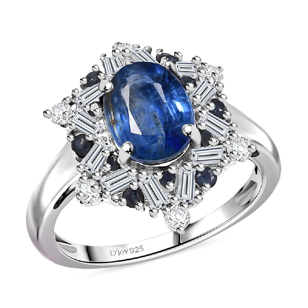 shop lc D'Joy Premium Kashmir Kyanite and Multi Gemstone 3.20 ctw Supernova Bloom Ring in Rhodium Over Sterling Silver