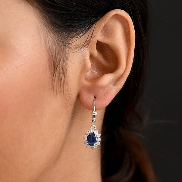 Shop Lc D'Joy Premium Kashmir Kyanite And Rainbow Moonstone 3.00 Ctw Moonlit Halo Earrings In Rhodium Over Sterling Silver