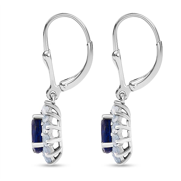 Shop Lc D'Joy Premium Kashmir Kyanite And Rainbow Moonstone 3.00 Ctw Moonlit Halo Earrings In Rhodium Over Sterling Silver