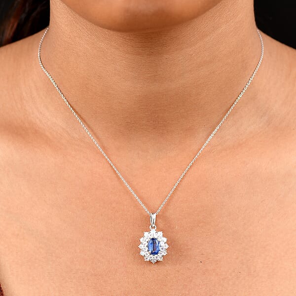 Shop Lc D'Joy Premium Kashmir Kyanite And Rainbow Moonstone 2.75 Ctw Moonlit Halo Pendant Necklace In Rhodium Over Sterling Silver 20 Inches