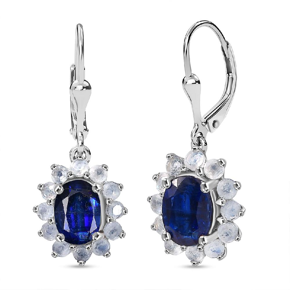 shop lc D'Joy Premium Kashmir Kyanite and Rainbow Moonstone 3.00 ctw Moonlit Halo Earrings in Rhodium Over Sterling Silver