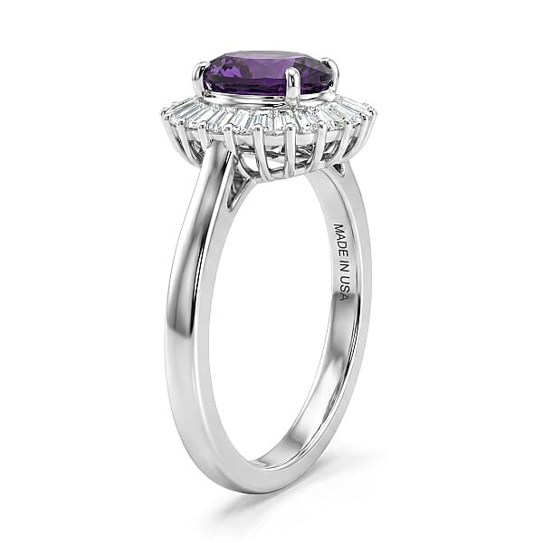 Shop Lc D'Joy Premium Lusaka Amethyst And Moissanite 1.60 Ctw Sunray Bloom Ring In Rhodium Over Sterling Silver