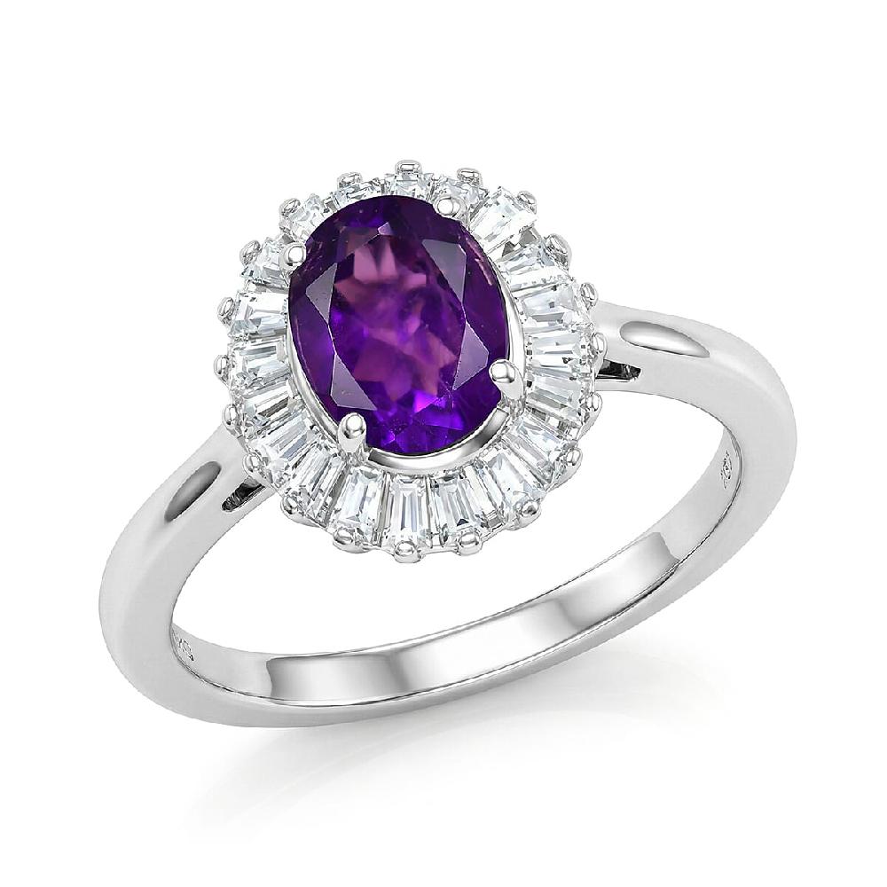 shop lc D'Joy Premium Lusaka Amethyst and Moissanite 1.60 ctw Sunray Bloom Ring in Rhodium Over Sterling Silver