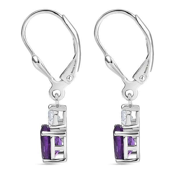 Shop Lc D'Joy Premium Lusaka Amethyst And Moissanite 1.65 Ctw Heart Accent Earrings In Rhodium Over Sterling Silver