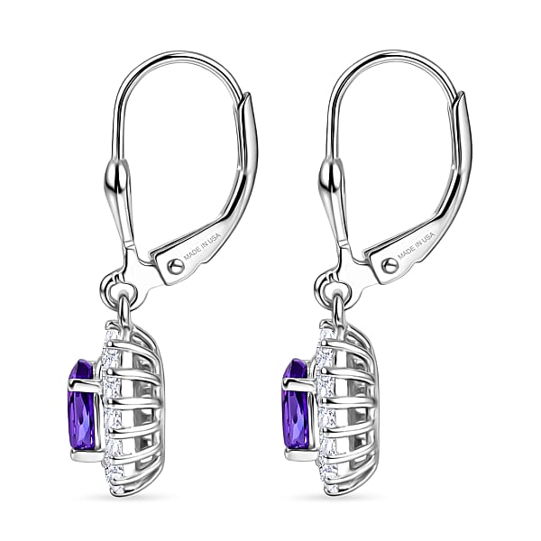 Shop Lc D'Joy Premium Lusaka Amethyst And Moissanite 1.65 Ctw Sunray Bloom Earrings In Rhodium Over Sterling Silver