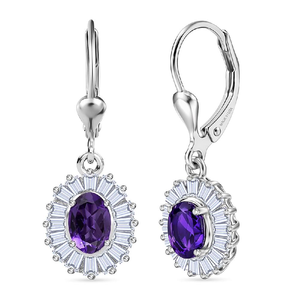 shop lc D'Joy Premium Lusaka Amethyst and Moissanite 1.65 ctw Sunray Bloom Earrings in Rhodium Over Sterling Silver